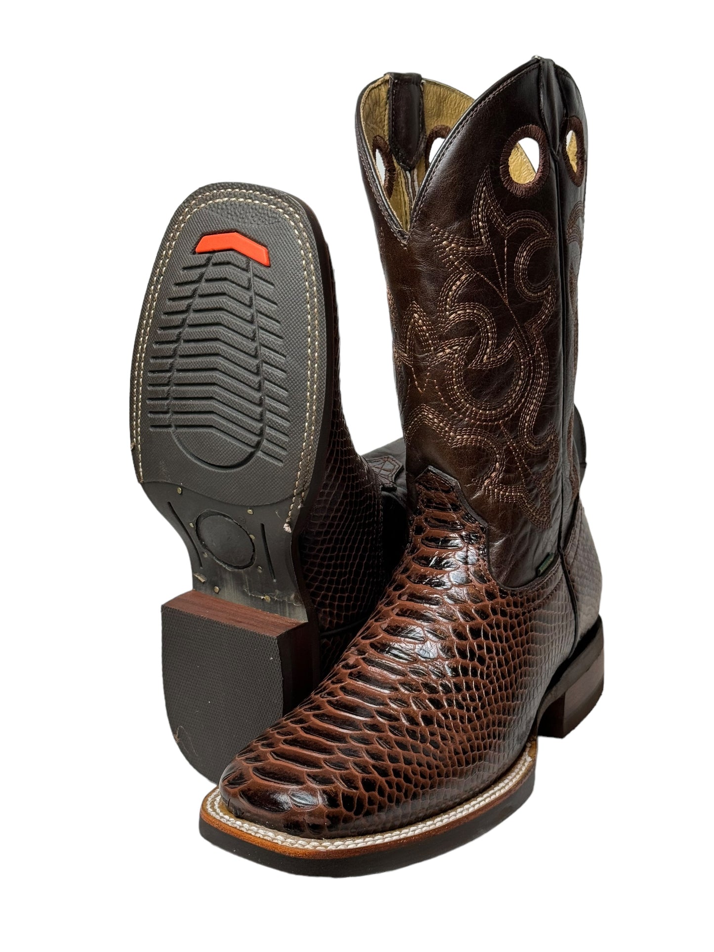 MENS PYTHON PRINT IN BROWN RUBBER SOLE- G16