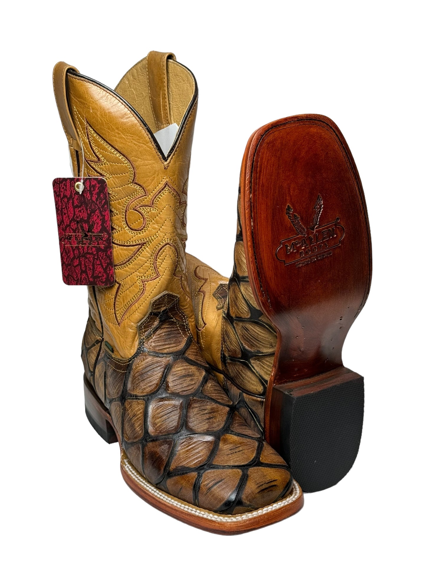 MCALLEN BOOTS MENS AFRICAN FISH PRINT IN HONEY - G41